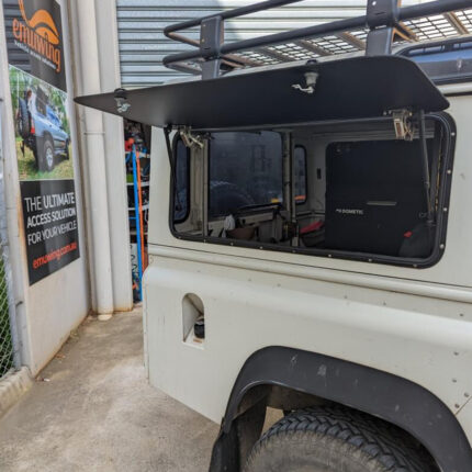 Emuwing gullwing window kit installed on Land Rover Defender 90 and 110